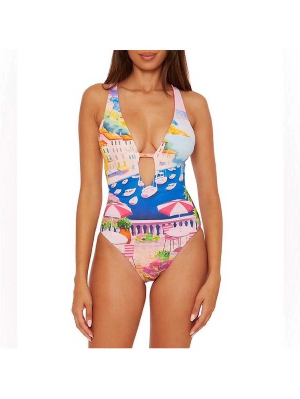 NWT Becca by Rebecca Virtue Positano Seersucker Texture Reversible Swimsuit - Picture 8 of 12